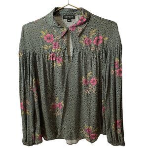 REPEAT Grey Floral Blouse Size Small